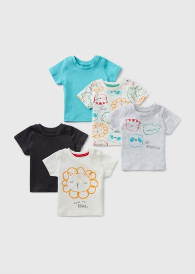 5 Pack Baby Multicolour Safari T-Shirts (Newborn-23mths)