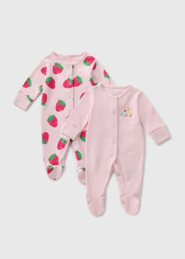 2 Pack Baby Pink Fruit Sleepsuits (Newborn-23mths)