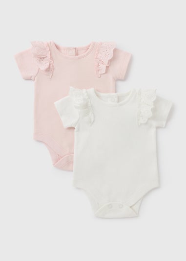 2 Pack Baby Pink Frill Bodysuits (Newborn-18mths)