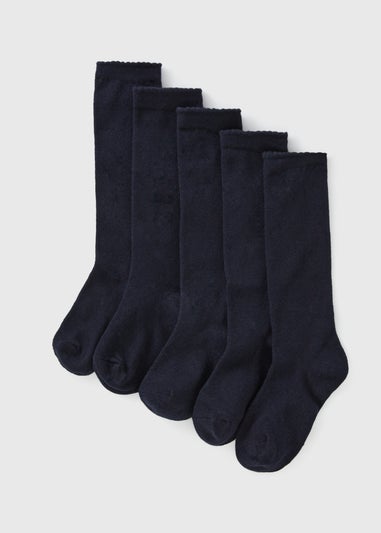 5 Pack Girls Navy Knee High Socks (Younger 6-Older 6.5)
