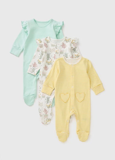 3 Pack Baby Multicolour Patterned Sleepsuits (Newborn-18mths)