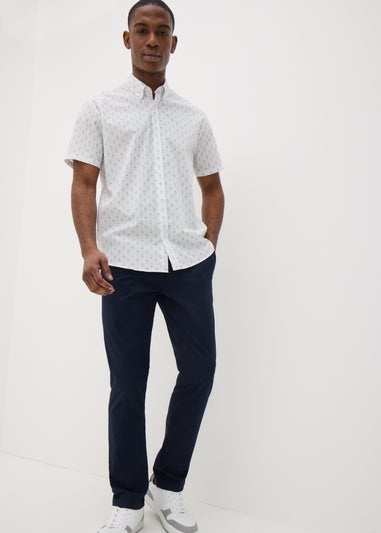 White Geometric Short Sleeve Shirt