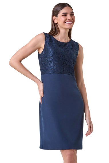 Roman Navy Lace Bodice Shift Dress