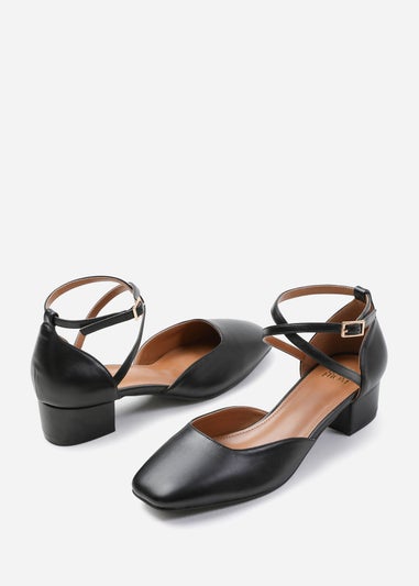 Where's That From Black Peru  Low Ankle Strap Block Heels