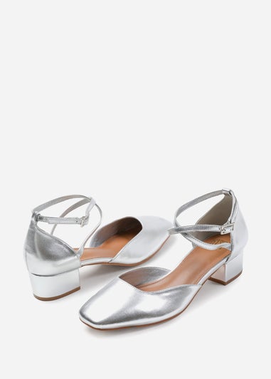 Where's That From Silver Peru  Low Ankle Strap Block Heels