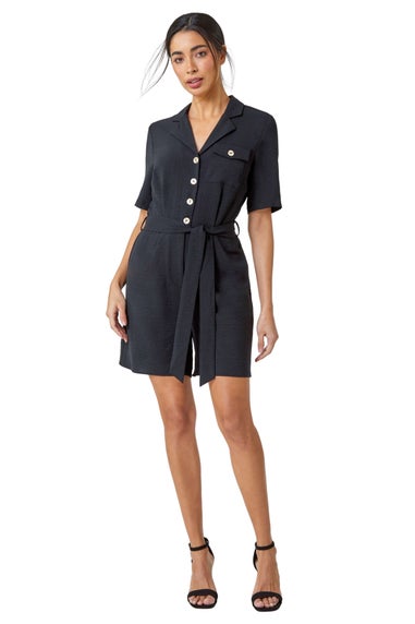 Roman Black Textured Tie Waist Playsuit