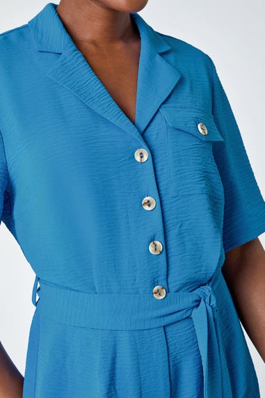 Roman Light Blue Textured Tie Waist Playsuit