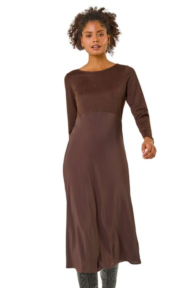 Dusk Chocolate Satin Bodycon Stretch Midi Dress