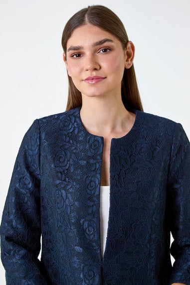 Roman Navy Lace Longline Formal Jacket