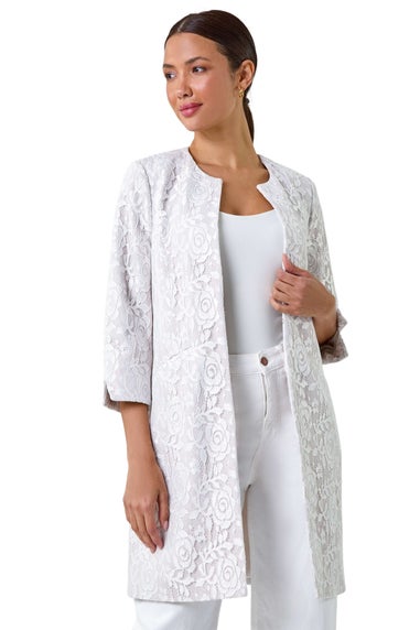 Roman Ivory Lace Longline Formal Jacket