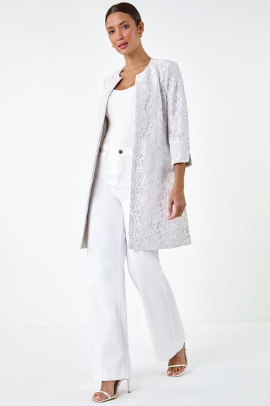 Roman Ivory Lace Longline Formal Jacket