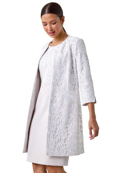 Roman Ivory Lace Longline Formal Jacket