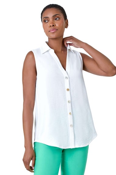 Roman Ivory Sleeveless Button Through Top