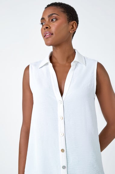 Roman Ivory Sleeveless Button Through Top