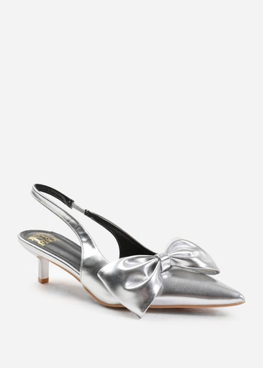 Where's That From Silver Santorini Low Pointed Toe Kitten Heels