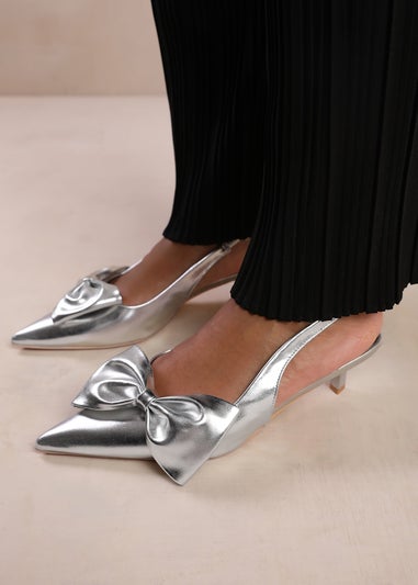 Where's That From Silver Santorini Low Pointed Toe Kitten Heels