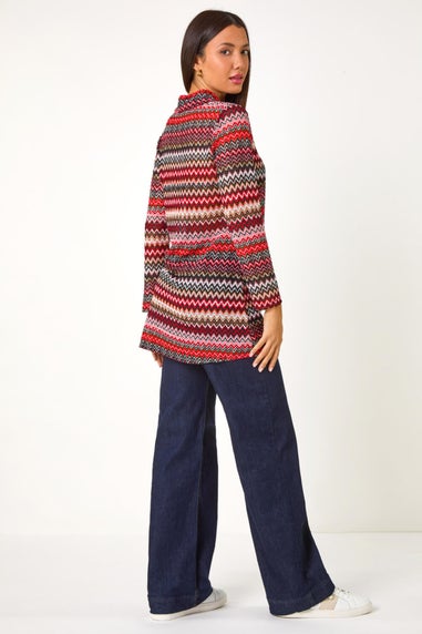 Roman Red Aztec Print Cowl Neck Stretch Top