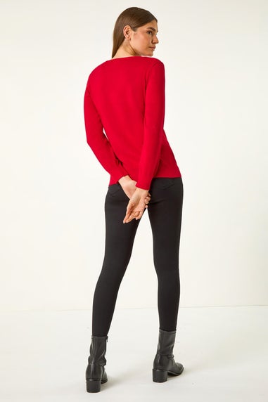 Roman Red Sparkle Bow Detail Crew Neck Jumper