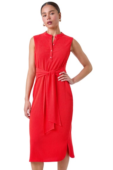 Roman Orange Petite Tie Front Textured Stretch Midi Dress