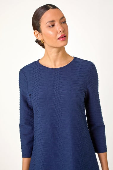 Roman Navy Textured A-Line Stretch Dress