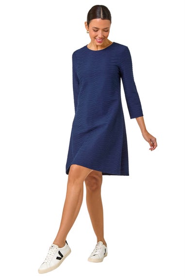 Roman Navy Textured A-Line Stretch Dress