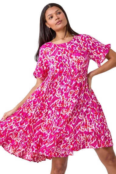 Roman Pink Abstract Print Tiered Smock Dress