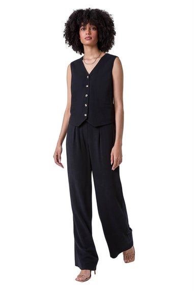 Roman Black Linen Mix Wide Leg Trousers