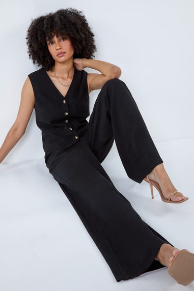 Roman Black Linen Mix Wide Leg Trousers