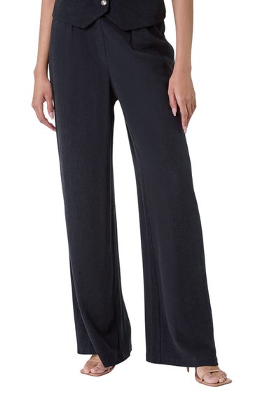 Roman Black Linen Mix Wide Leg Trousers