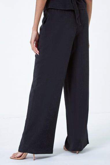 Roman Black Linen Mix Wide Leg Trousers