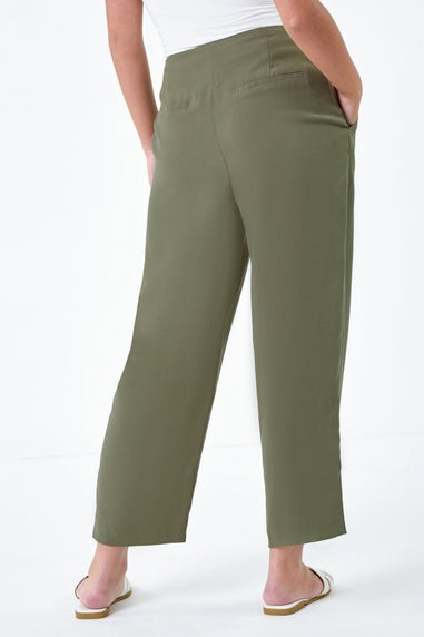 Roman Khaki Petite Cropped Tapered Trousers