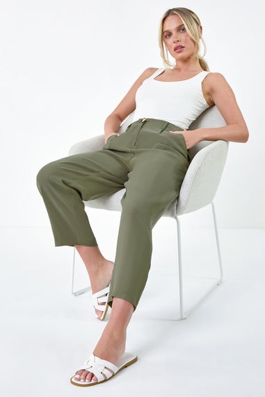 Roman Khaki Petite Cropped Tapered Trousers