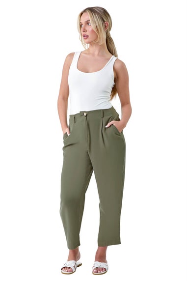 Roman Petite Khaki Petite Cropped Tapered Trousers