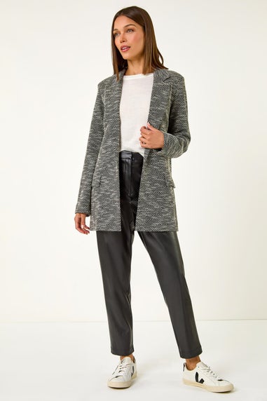 Roman Black Textured Longline Blazer