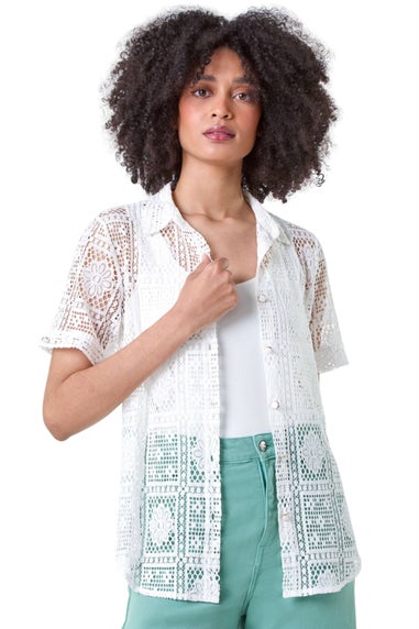 Roman Ivory Lace Button Through Shirt