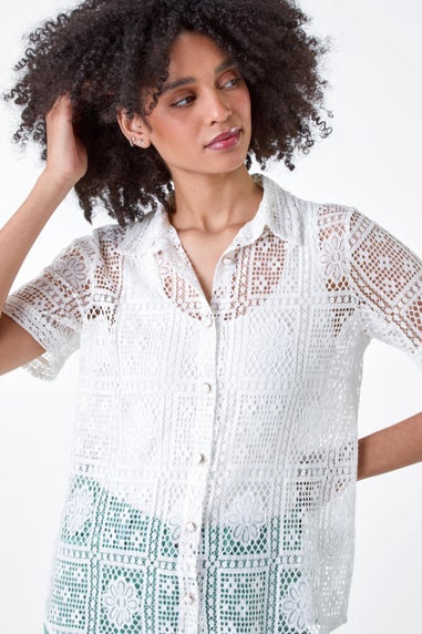 Roman Ivory Lace Button Through Shirt