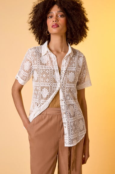 Roman Ivory Lace Button Through Shirt