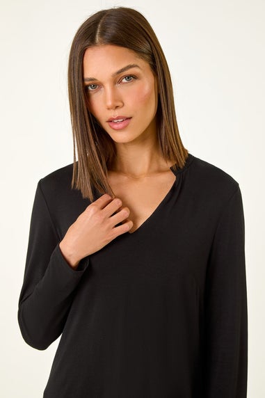 Roman Black V-Neck Chiffon Hem Top