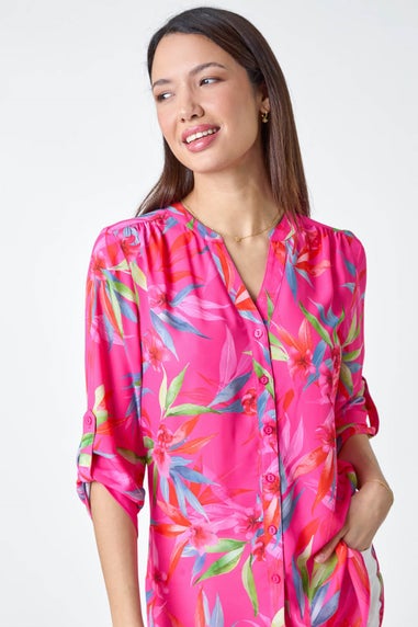 Roman Candy Pink Floral Print Longline Blouse