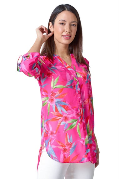 Roman Candy Pink Floral Print Longline Blouse