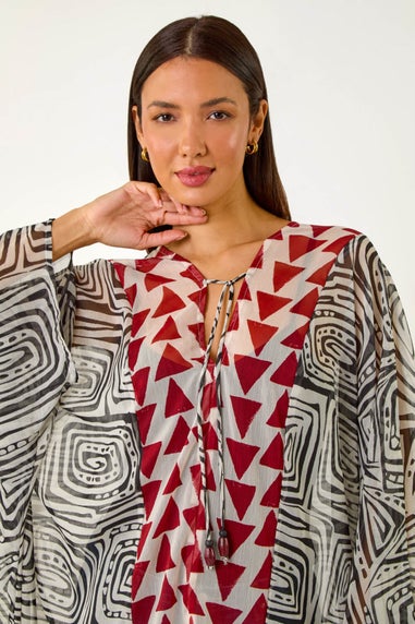 Roman Rust Geometric Print Tie Detail Kaftan