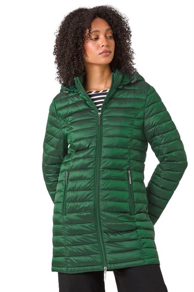 Roman Green Longline Quilted Hooded Puffer Coat