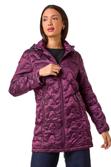 Roman Magenta Wave Quilted Puffer Hooded Coat