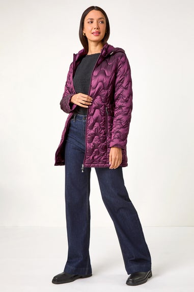 Roman Magenta Wave Quilted Puffer Hooded Coat