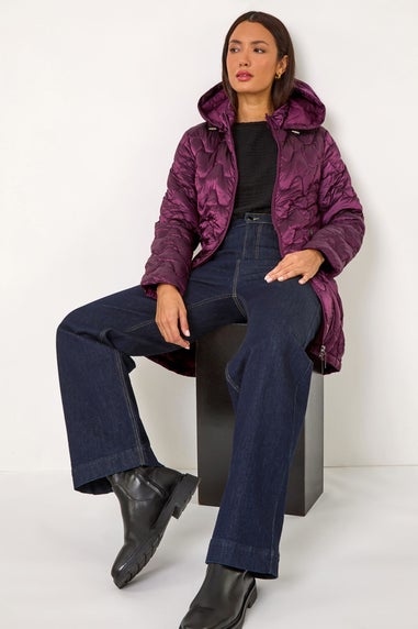 Roman Magenta Wave Quilted Puffer Hooded Coat