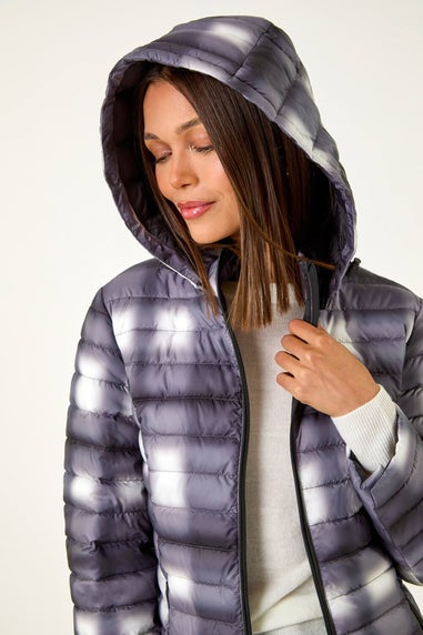 Roman Black Check Print Quilted Puffer Coat