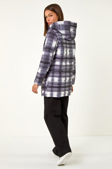 Roman Black Check Print Quilted Puffer Coat