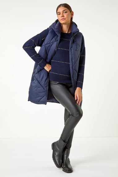 Roman Midnight Blue Longline Quilted Hooded Gilet