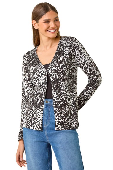 Roman Black Embellished Animal Print V-Neck Cardigan