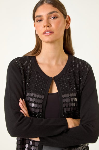 Roman Black Sequin Embellished Knit Cardigan